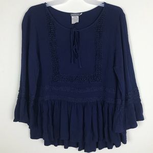 Earthbound Trading Co Navy Boho Peasant Top